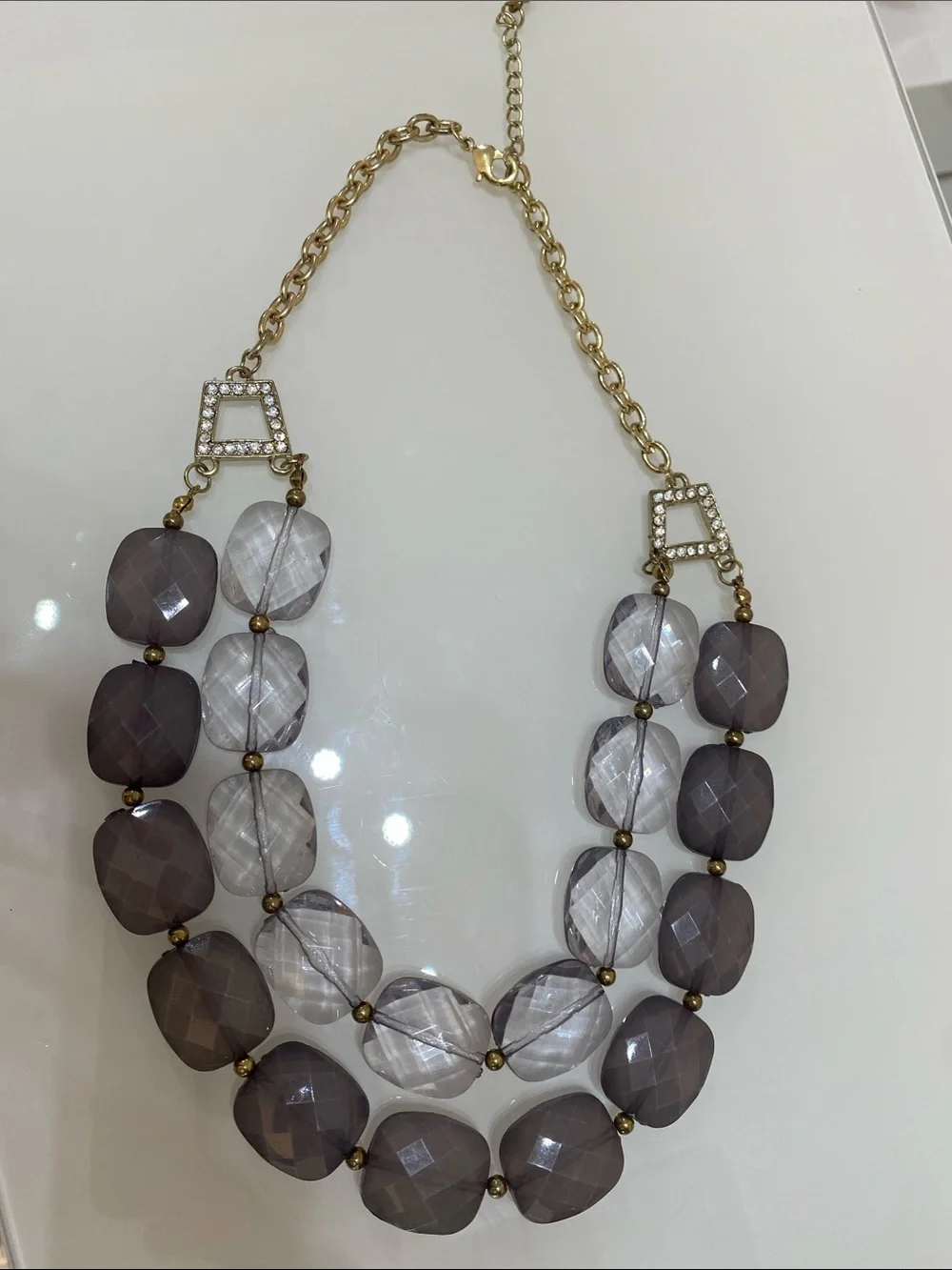 Stylish Two-Row Lavender Beaded Statement Necklace - Unbranded